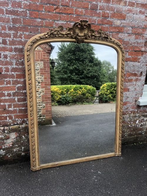 A Stunning Large Antique 19th Century French Carved Wood & Gesso Arched Top Original Gilt Mirror.