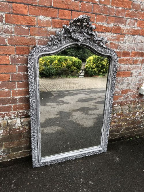 A Wonderful Large Antique 19th Century French Painted Carved Wood and Gesso Shaped Top Mirror.