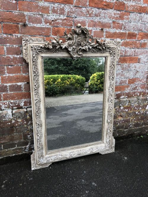 A Fabulous Useful Size Antique 19th Century French Carved Wood & Gesso Painted Mirror.