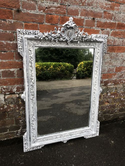 A Wonderful Good Size Antique 19th Century French Carved Wood & Gesso Painted Mirror