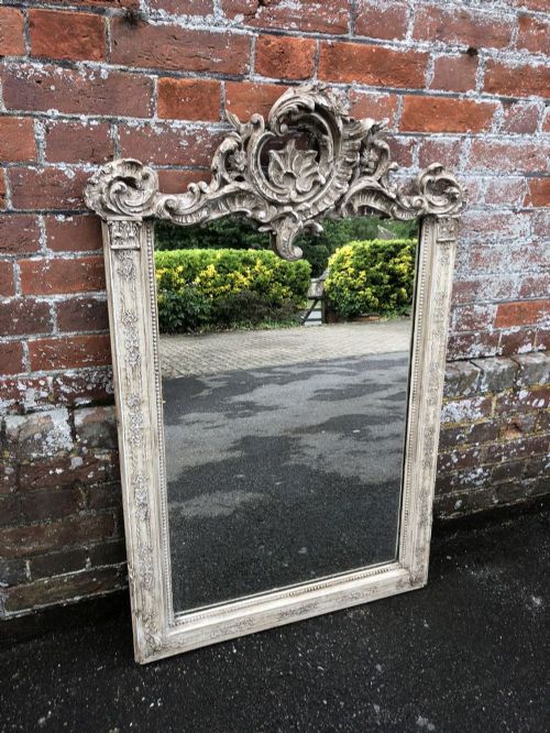 A Superb Antique 19th Century French Carved Wood & Gesso Painted Mirror