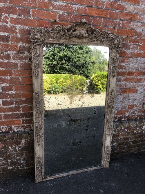 A Delightful Large Antique 19th Century French Carved Wood & Gesso Painted Mirror.
