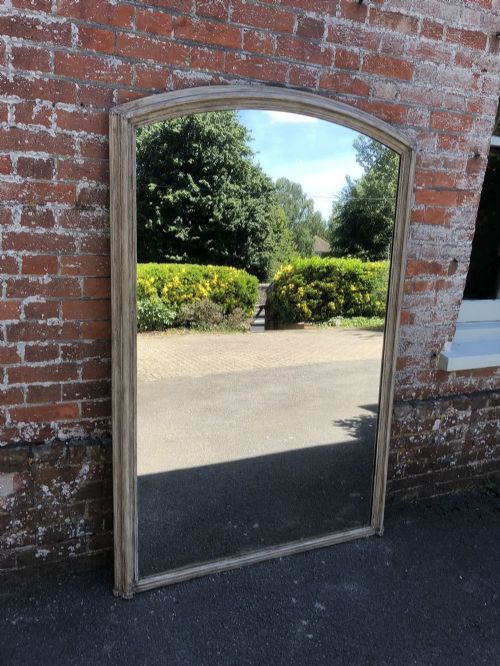 A Delightful Large Antique 19th Century Carved Wood Painted Plain Shaped Top Mirror.
