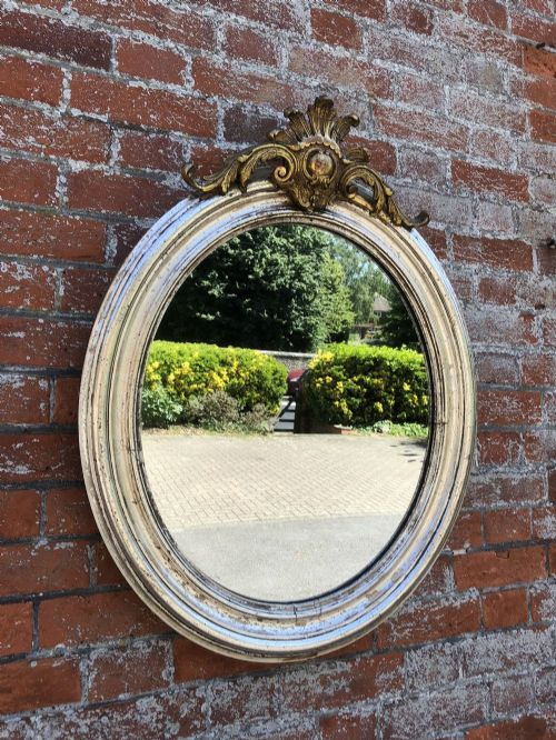 A Wonderful Useful Size Antique 19th Century French Carved Wood and Gesso Original Silver/gilt Oval Mirror.