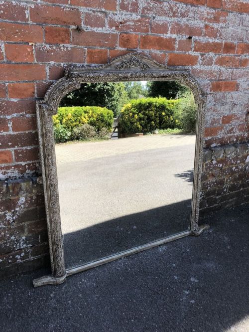 A Superb Antique 19th Century French Carved Wood and Gesso Painted Shaped Top Mirror.
