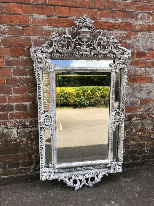 An Absolutely Stunning Large Highly Decorative Antique 19th Century French Carved Wood and Gesso Distressed Painted Cushion Mirror.