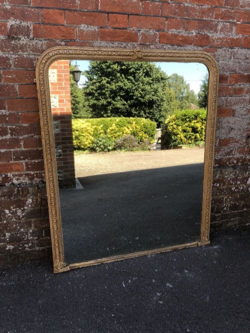A Highly Useful Size Antique 19th Century English Carved Wood & Gesso Original Gilt Arched Top Mirror.