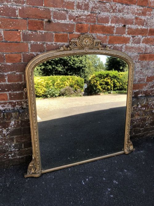 A Superb Good Size Antique 19th Century English Carved Wood & Gesso Original Gilt Arched Top Mirror.