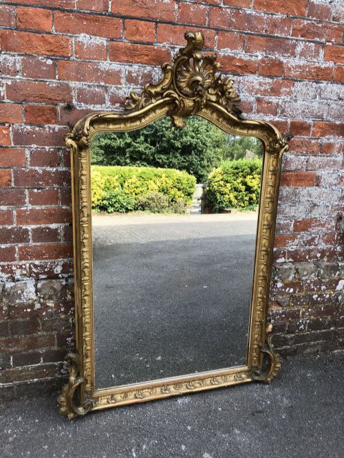 A Superb Large Antique 19th Century French Carved Wood & Gesso Shaped Top Original Gilt Mirror.