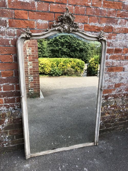A Fabulous Highly Decorative Large Antique 19th Century Carved Wood & Gesso Painted Shaped Top Mirror.
