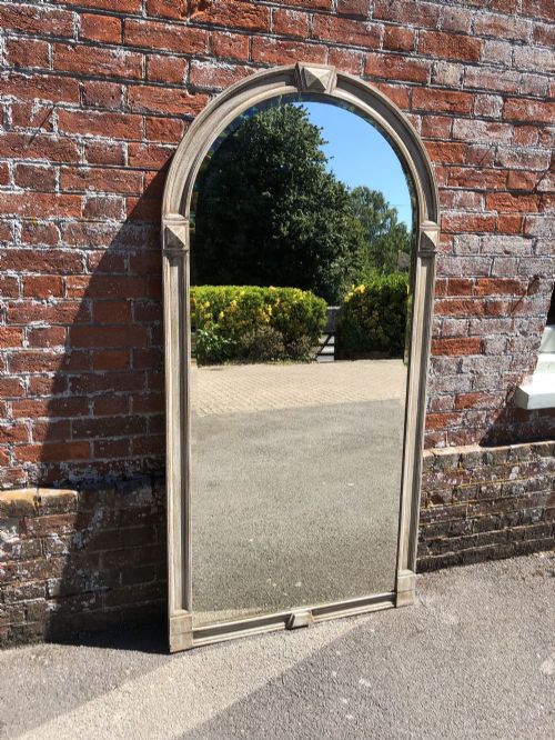 A Superb Large Antique 19th Century French Carved Wood Arched Top Painted Plain Mirror.