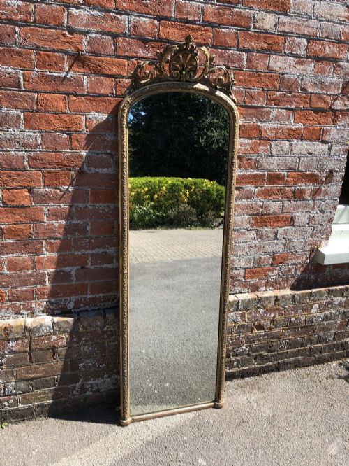 A Stunning Highly Useful Size Antique 19th Century French Carved Wood and Gesso Original Gilt Pier Mirror.