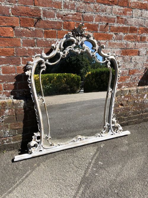 A Fabulous Large Antique Large Antique 19th Century Italian Carved Wood Distressed Painted Shaped Mirror.