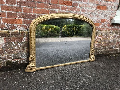 A Fabulous Highly Useful Antique 19th Century English Carved Wood & Gesso Original Gilt Overmantel Mirror.