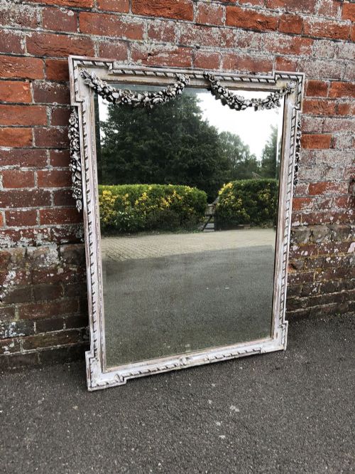 A Fabulous Antique 19th Century French Carved Wood & Gesso Original Distressed Painted Mirror.