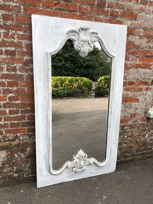 An Absolutely Stunning Large Highly Decorative Antique 19th Century French Carved Wood & Gesso Painted Shaped Mirror.