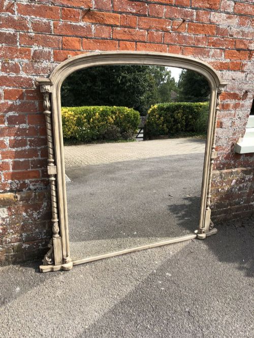 A Fabulous Large Antique 19th Century English Carved Wood & Gesso Painted Arched Top Overmantel Mirror