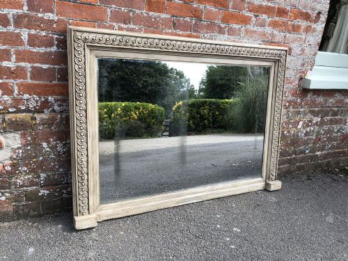 A Superb Antique 19th Century French Carved Wood & Gesso Painted Overmantel Mirror,