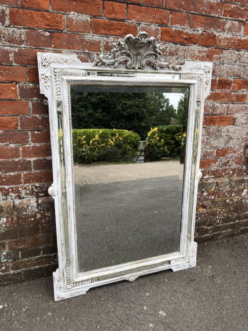 A Highly Decorative Good Size Antique 19th Century French Carved Wood & Gesso Distressed Painted Mirror.
