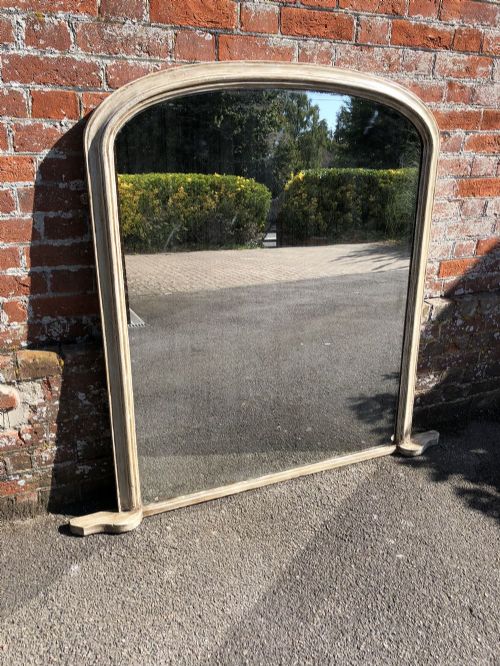 A Wonderful Large Antique 19th Century English Carved Wood and Gesso Arched Top Plain Painted Overmantel Mirror.
