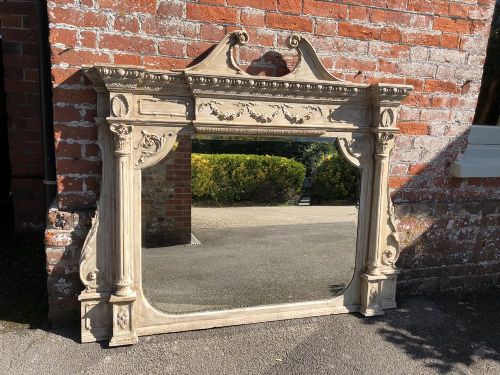 A Stunning Large Antique 19th Century English Carved Wood & Gesso Ornate Column Framed Mirror.