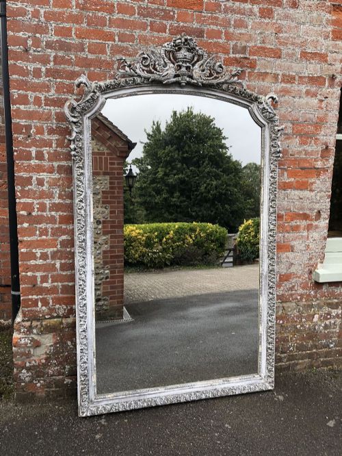 An Absolutely Stunning Large Highly Decorative Antique French Mirror, 19th Century  Carved Wood & Gesso Distressed Painted Mirror.