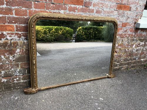 A Fabulous Useful Size Antique 19th Century English Carved Wood & Gesso Original Gilt Arched Top Overmantel Mirror.
