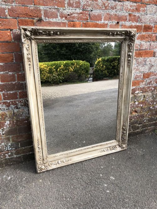 A Wonderful Good Size Antique French Mirror 19th Century  Carved Wood & Gesso Painted Louis Philippe Mirror.
