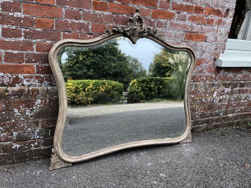 A Spectacular Highly Useful Size Antique 19th Century French Carved Wood Painted Shaped Mirror.
