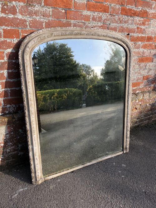 A Wonderful Highly Useful Size Antique 19th Century English Carved Wood & Gesso Arched Top Painted Mirror.