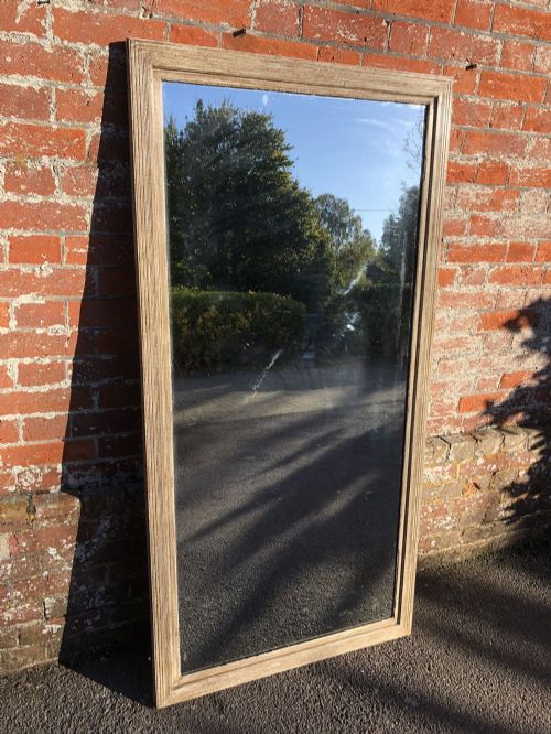 A Superb Antique French Mirror, 19th Century Carved Wood Painted Ribbed Framed Plain Bistro Mirror.