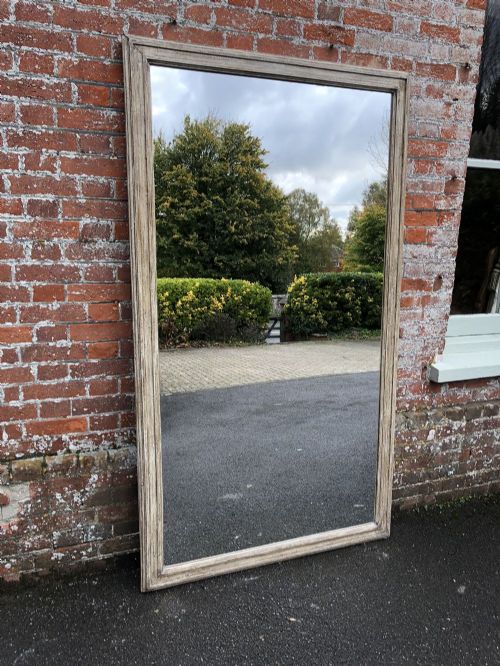 A Wonderful Large Antique French Mirror 19th Century Carved Wood Distressed  Painted Plain Mirror