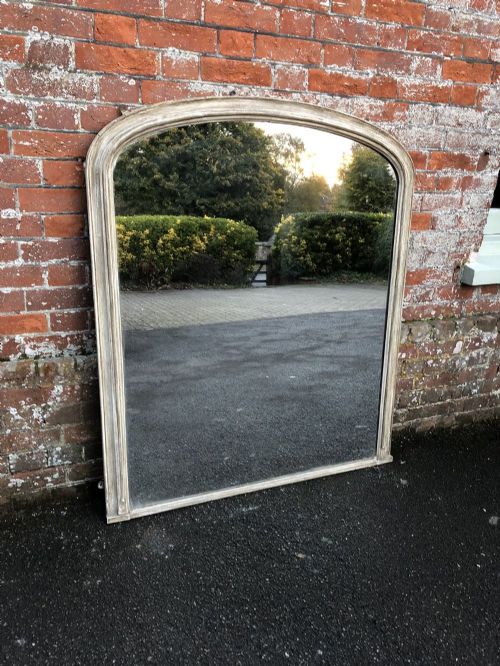 A Fabulous Size Antique English Mirror 19th Century Arched Top Painted Overmantle Mirror.