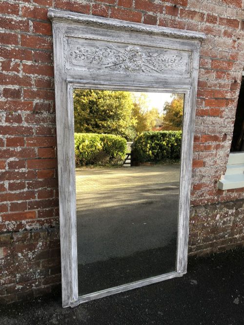 A Delightful Large Antique 19th Century French Carved Wood & Gesso Painted Trumeau Mirror