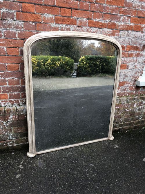 A Wonderful Good Size Antique English 19th Century Carved Wood & Gesso Arched Top Painted Overmantle Mirror.