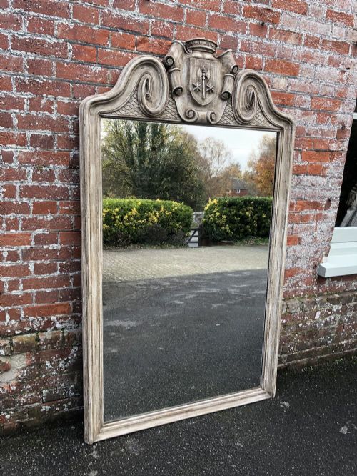 A Spectacular Large Antique French 19th Century Carved Wood Painted Shaped Top Mirror