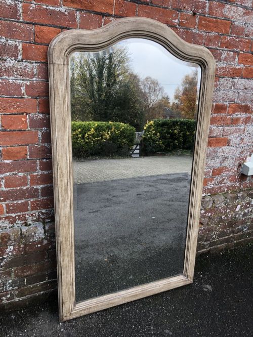 A Fabulous Antique French 19th Century Carved Wood Shaped Top Painted Mirror.