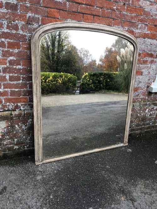 A Superb Large Antique English 19th Century Carved Wood & Gesso Arched Top Painted Overmantle Mirror.