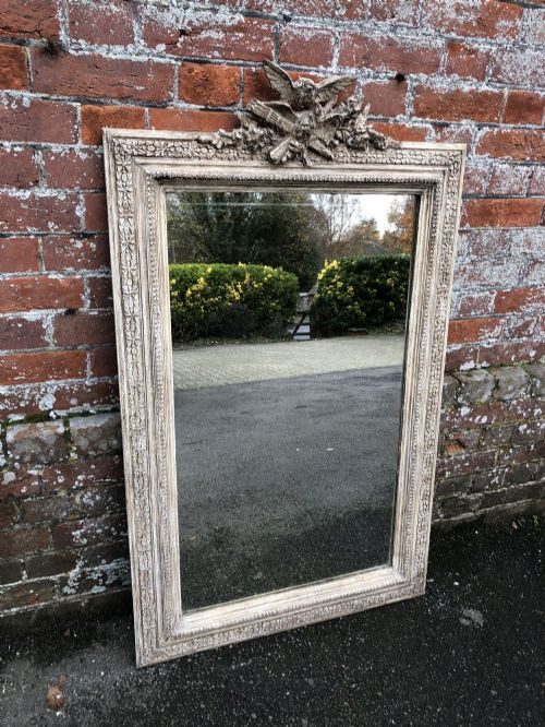 A Good Size Antique 19th Century French Carved Wood & Gesso Painted Distressed Mirror.