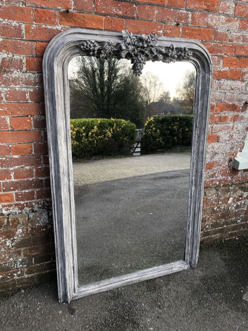 A Stunning Highly Unusual Large Early Antique 19th Century French Painted Arched Top Mirror.