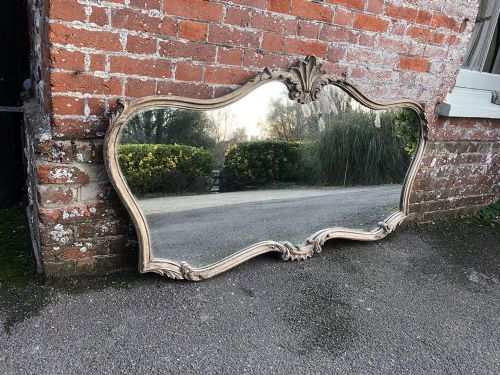 A Wonderful Antique French 19th Century Carved Wood Painted Shaped Mirror