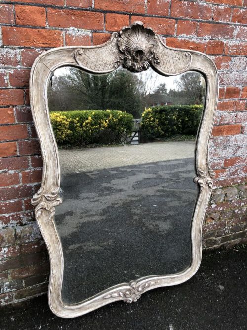 A Fabulous Large Antique French 19th Century Carved Wood Painted Shaped Mirror.