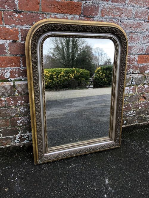 A Wonderful Good Size Antique French 19th Century Carved Wood & Gesso Original Silver/gilt Arched Top Mirror.