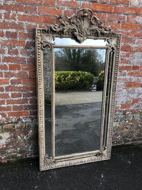 A Spectacular Antique French 19th Century Carved Wood & Gesso Painted Cushion Mirror.