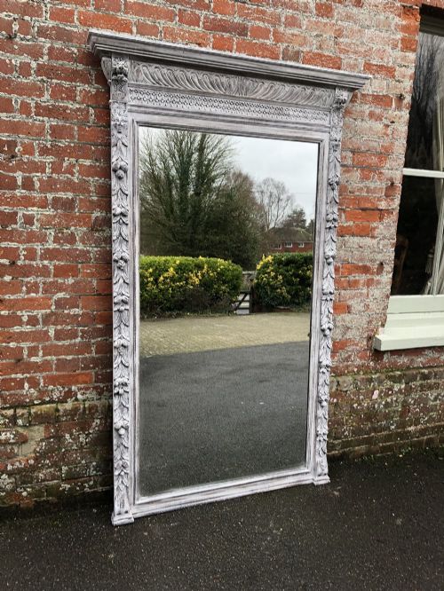 A Fabulous Large Antique French 19th Century Carved Wood Painted Mirror.
