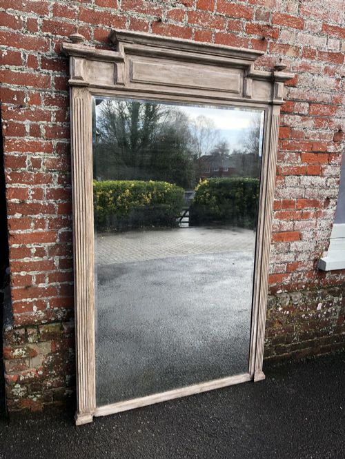 A Spectacular Large Antique French 19th Century Carved Wood Panted Shaped Top Ribbed Column Mirror.