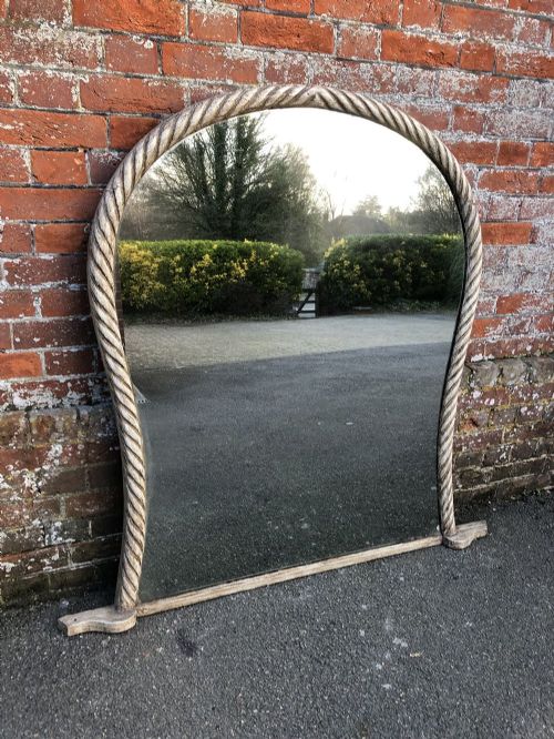 A Delightful Large Antique French 19th Century Carved Wood & Gesso Shaped Ribbed Framed Painted Overmantle Mirror.