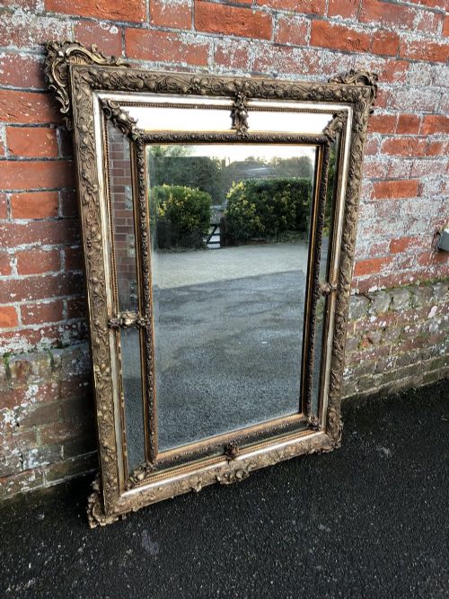 A Stunning Large Antique French 19th Century Original Carved Wood and Gesso Silver/gilt Cushion Mirror.