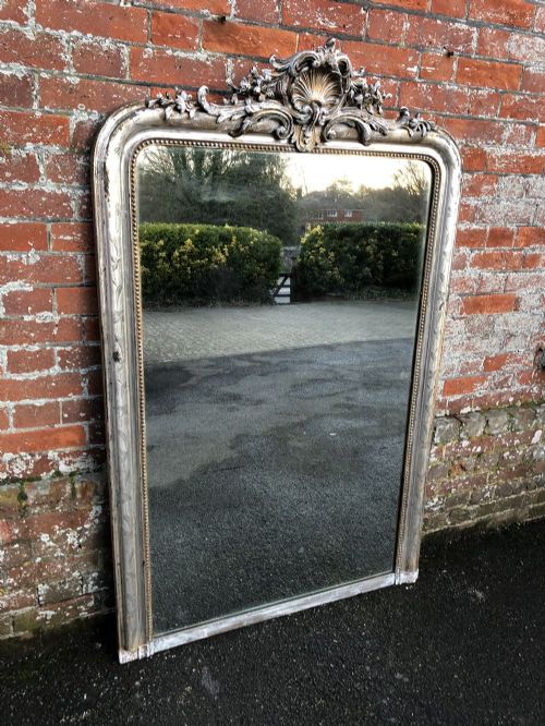 A Spectacular Large Antique French 19th Century Carved Wood & Gesso Original Silvered Mirror