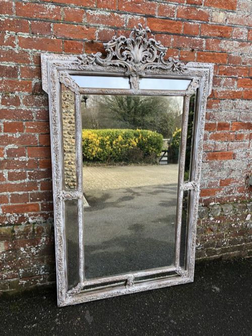 A Spectacular Large Antique French 19th Century Carved Wood and Gesso Painted Cushion Mirror.